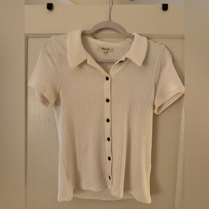 Ribbed Cream Button-Up Top